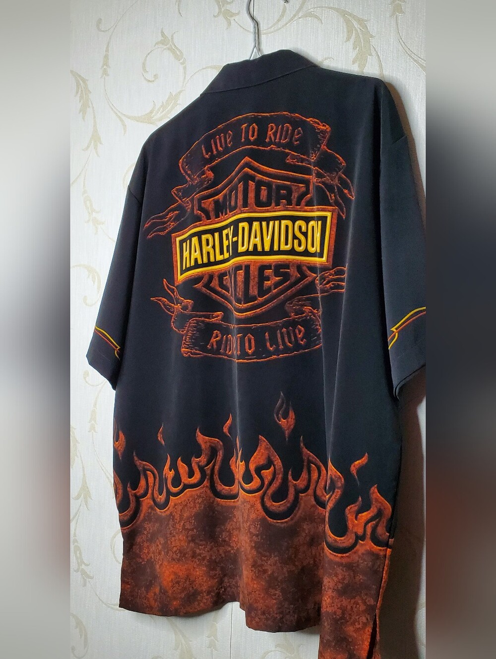 HARLEY Davidson Rare Flame Button Down Shirt Summer 2003
